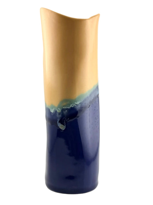 CERAMIC CANTALOUPE BLUE VASE