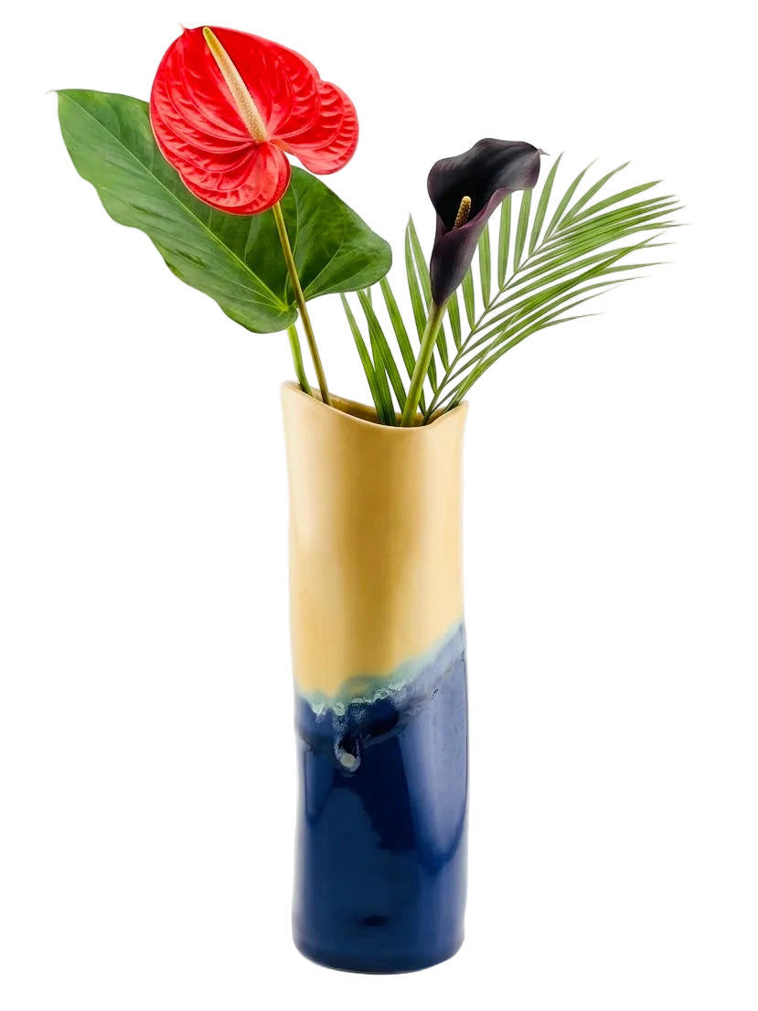 CERAMIC CANTALOUPE BLUE VASE